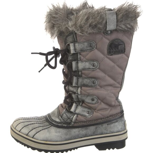 Sorel Women's Brown Black Tofino II Quilt Leather Fur Winter Snow Boots Size 9.5 - Picture 1 of 7